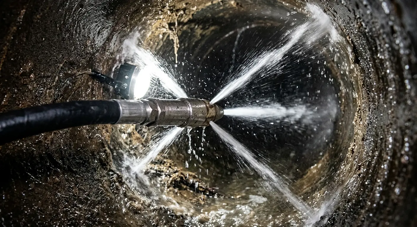 High-pressure hydro jetting nozzle cleaning sewer pipe for Sewer Cleanout in Jonesboro